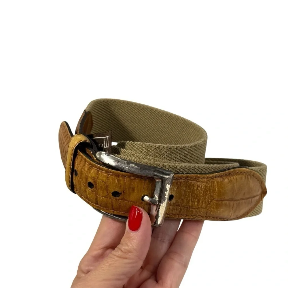 Trafalgar canvas leather belt handcrafted in USA size 42-44.5”